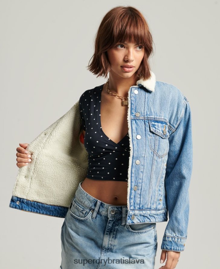 Superdry ženy priateľská šerpa bunda 6B4ZTR5680 oblečenie svetlo modrá