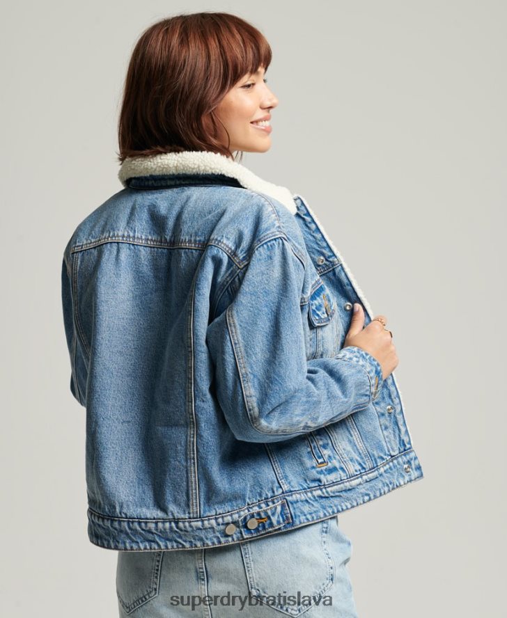 Superdry ženy priateľská šerpa bunda 6B4ZTR5680 oblečenie svetlo modrá