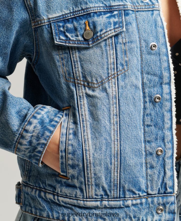 Superdry ženy priateľská šerpa bunda 6B4ZTR5680 oblečenie svetlo modrá