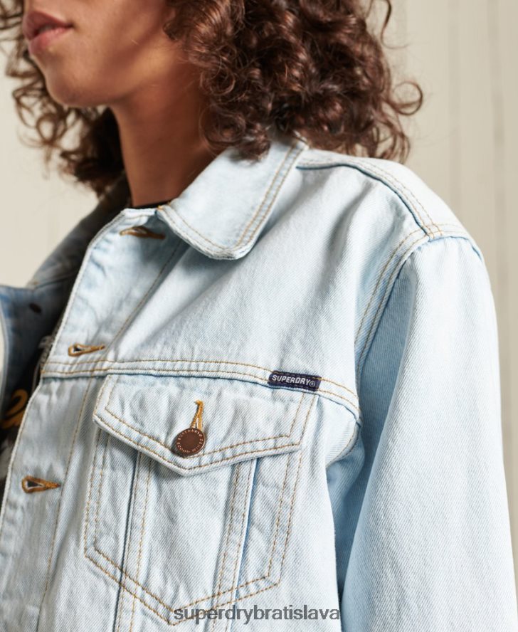 Superdry ženy priateľ trucker bunda 6B4ZTR5615 oblečenie svetlo modrá