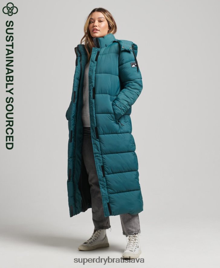 Superdry ženy ripstop longline puffer bunda 6B4ZTR3603 oblečenie zelená