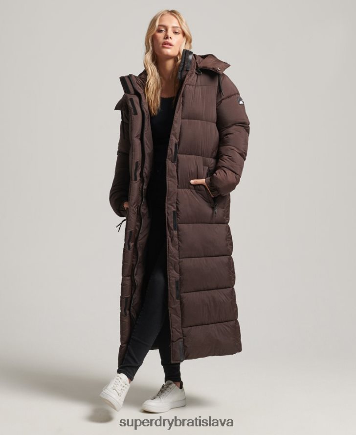 Superdry ženy ripstop longline puffer bunda 6B4ZTR3713 oblečenie hnedá