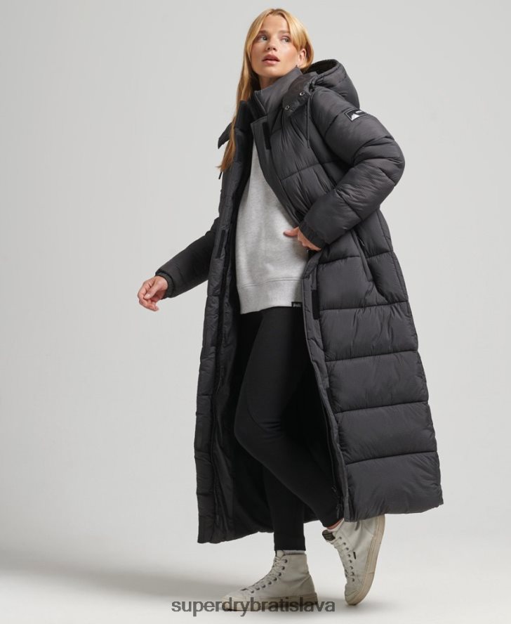 Superdry ženy ripstop longline puffer bunda 6B4ZTR3729 oblečenie čierna