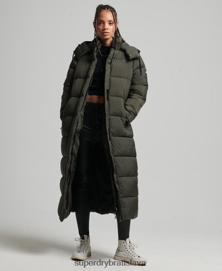 Superdry ženy ripstop longline puffer bunda 6B4ZTR3755 oblečenie zelená