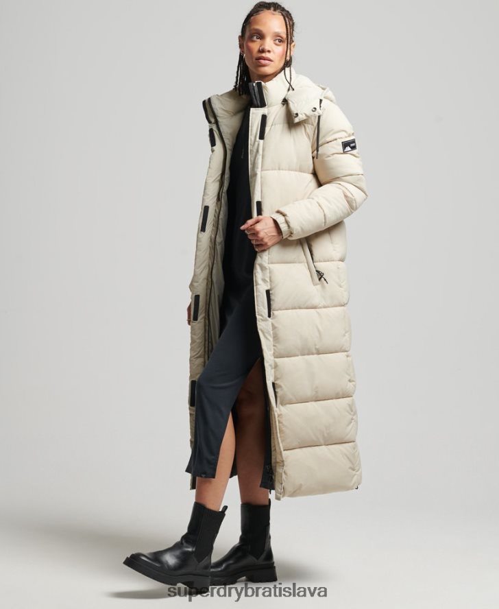 Superdry ženy ripstop longline puffer bunda 6B4ZTR3756 oblečenie béžová