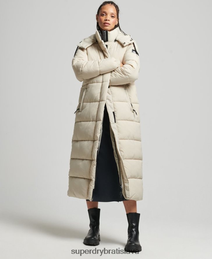 Superdry ženy ripstop longline puffer bunda 6B4ZTR3756 oblečenie béžová