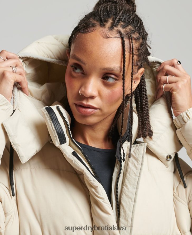 Superdry ženy ripstop longline puffer bunda 6B4ZTR3756 oblečenie béžová