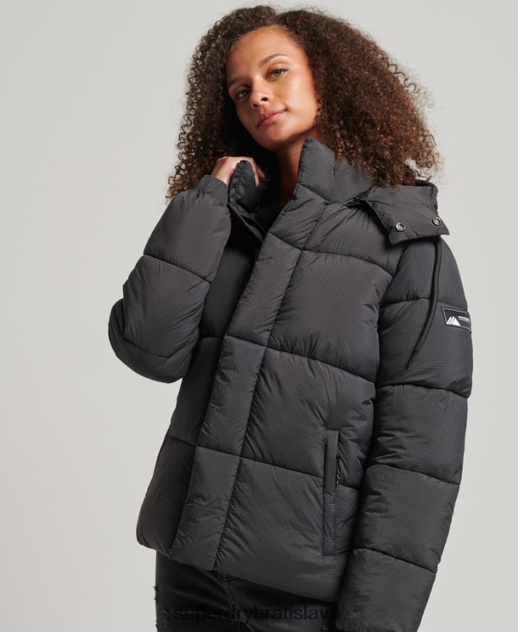Superdry ženy ripstop puffer bunda s kapucňou 6B4ZTR3575 oblečenie čierna