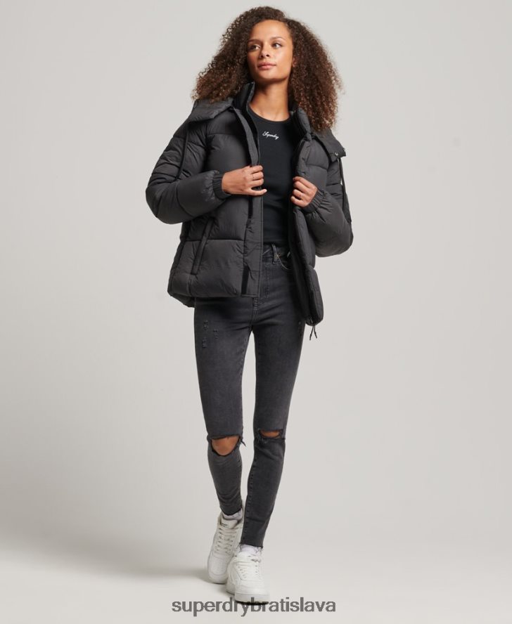 Superdry ženy ripstop puffer bunda s kapucňou 6B4ZTR3575 oblečenie čierna