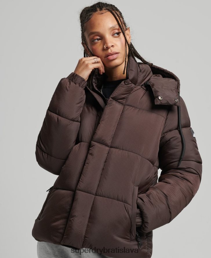Superdry ženy ripstop puffer bunda s kapucňou 6B4ZTR3576 oblečenie hnedá