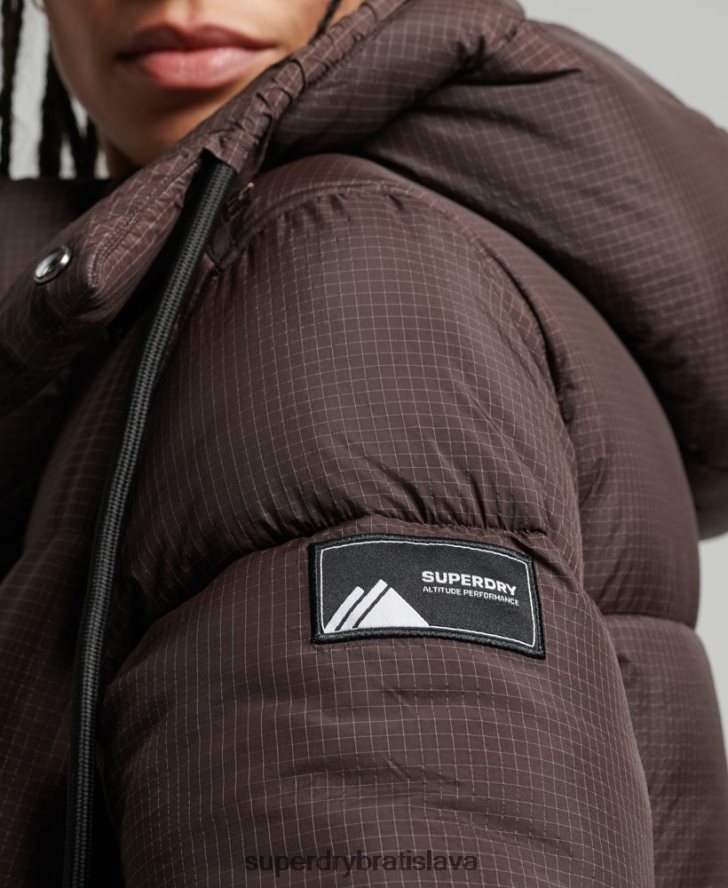 Superdry ženy ripstop puffer bunda s kapucňou 6B4ZTR3576 oblečenie hnedá