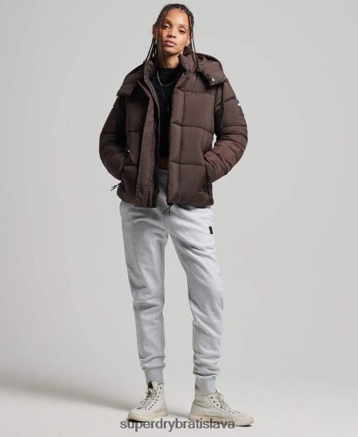Superdry ženy ripstop puffer bunda s kapucňou 6B4ZTR3576 oblečenie hnedá