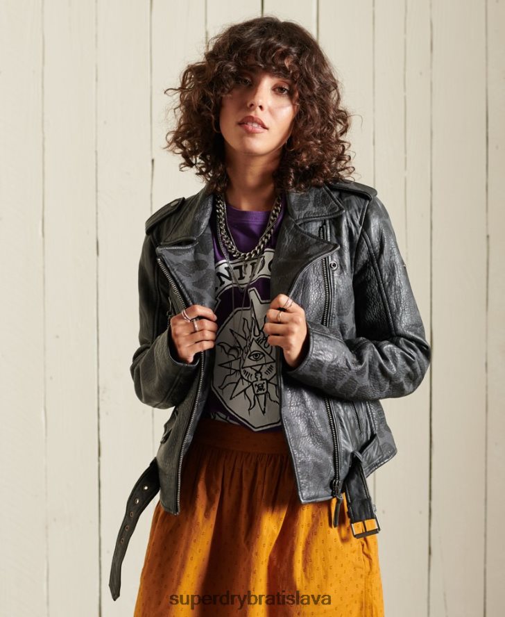Superdry ženy rocker skrátená kožená motorkárska bunda 6B4ZTR5697 oblečenie čierna