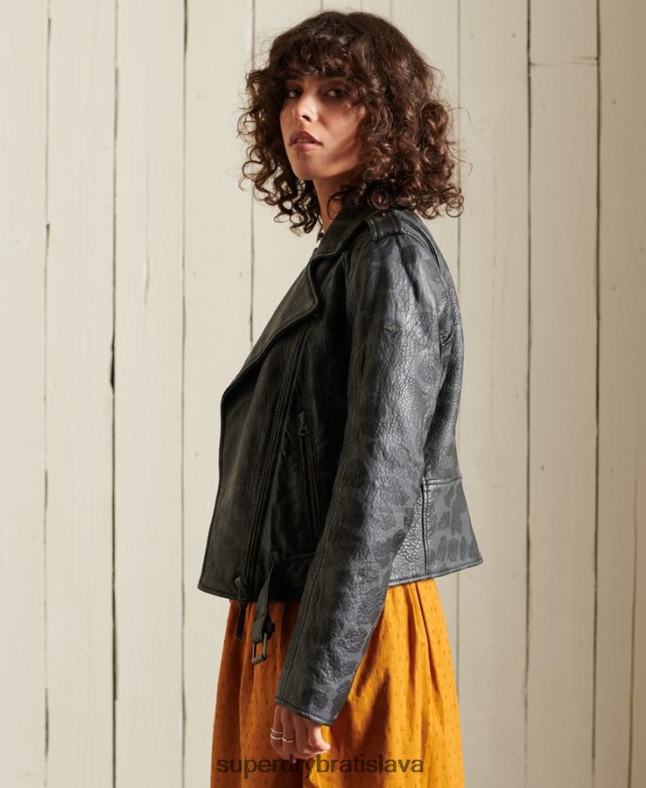 Superdry ženy rocker skrátená kožená motorkárska bunda 6B4ZTR5697 oblečenie čierna