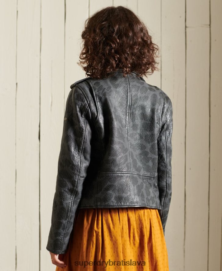 Superdry ženy rocker skrátená kožená motorkárska bunda 6B4ZTR5697 oblečenie čierna
