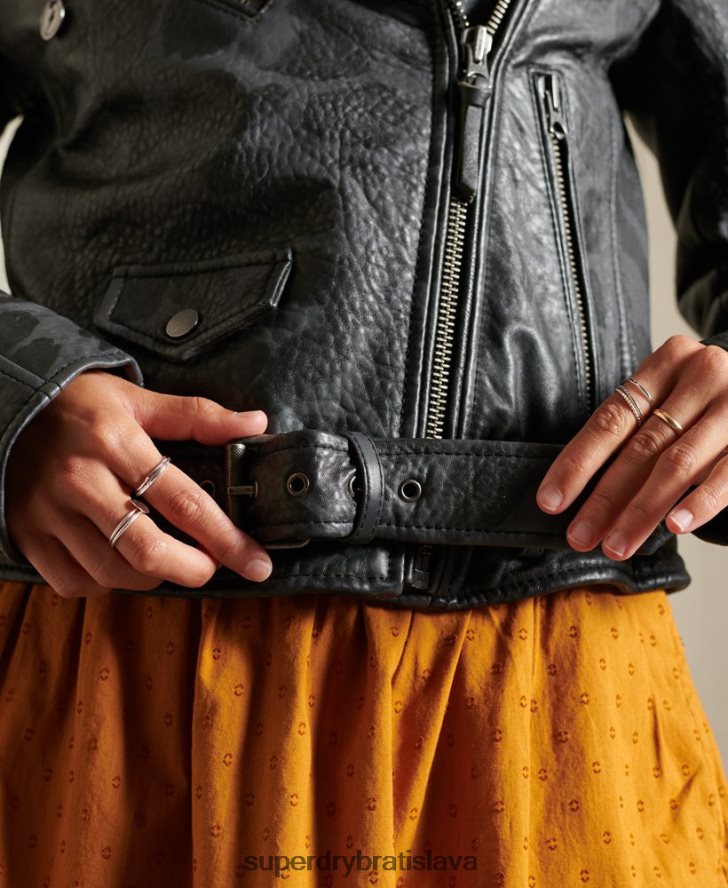 Superdry ženy rocker skrátená kožená motorkárska bunda 6B4ZTR5697 oblečenie čierna