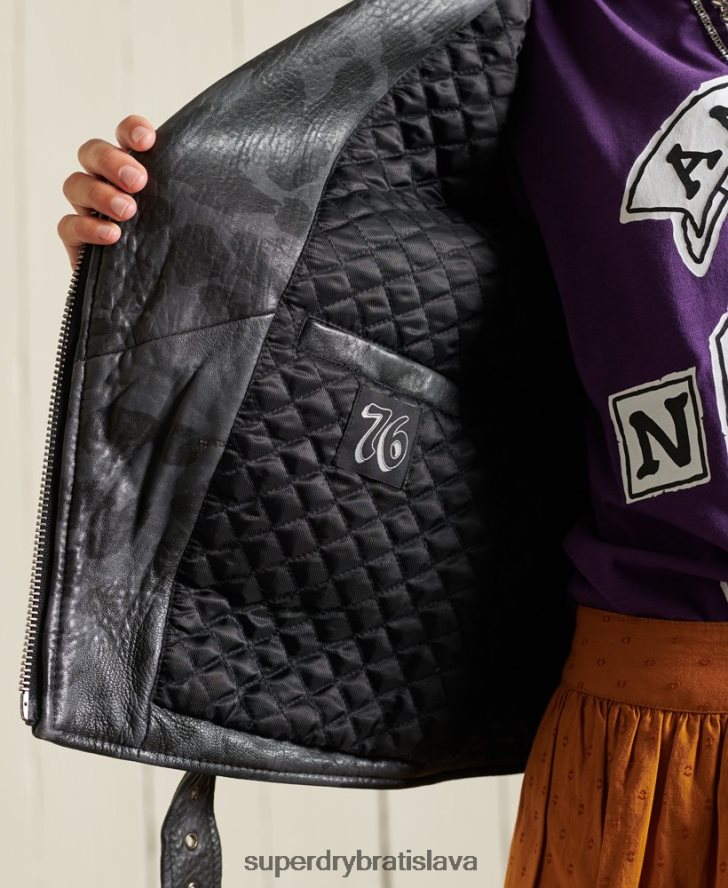 Superdry ženy rocker skrátená kožená motorkárska bunda 6B4ZTR5697 oblečenie čierna