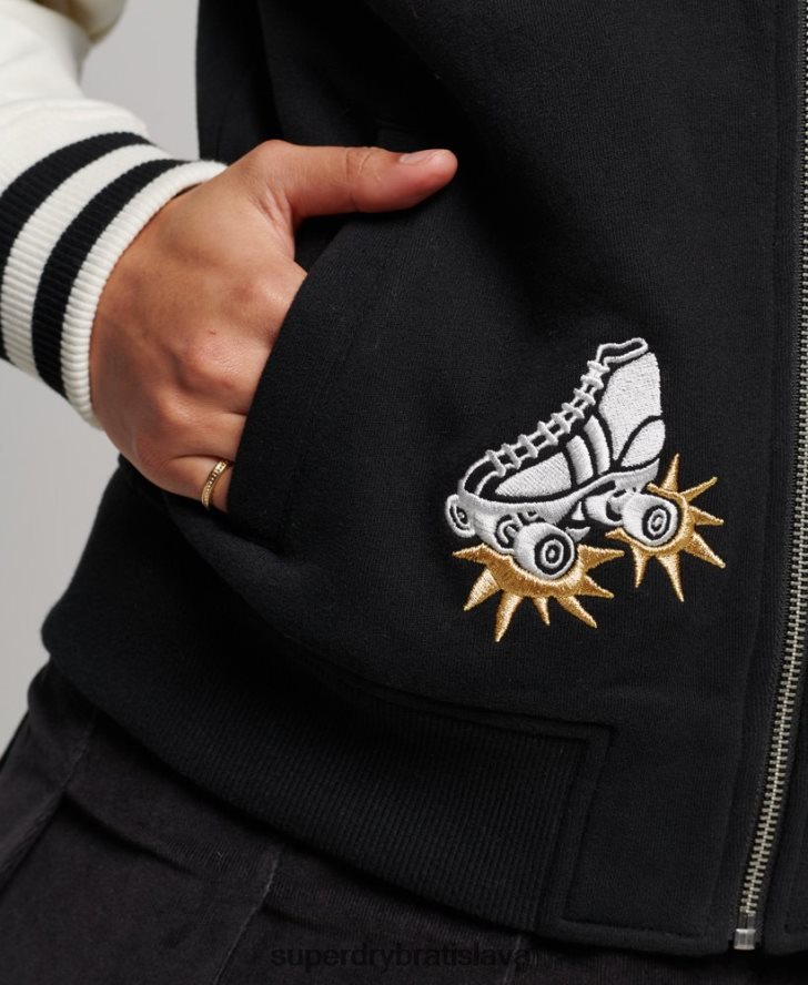 Superdry ženy scenár vysokoškolský bombardér 6B4ZTR3609 oblečenie čierna