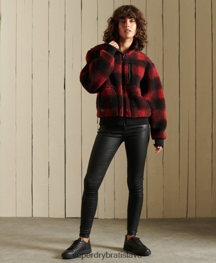 Superdry ženy sherpa bomber bunda 6B4ZTR5484 oblečenie červená