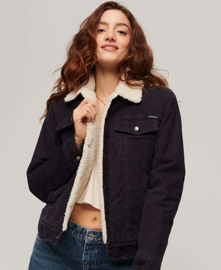 Superdry ženy sherpa cord trucker bunda 6B4ZTR3817 oblečenie čierna