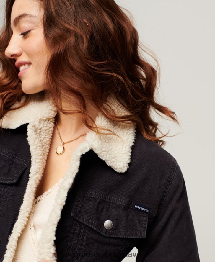 Superdry ženy sherpa cord trucker bunda 6B4ZTR3817 oblečenie čierna