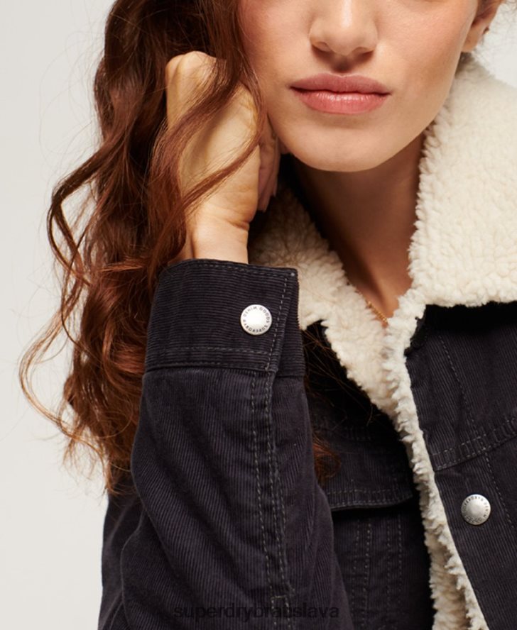 Superdry ženy sherpa cord trucker bunda 6B4ZTR3817 oblečenie čierna