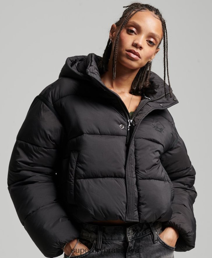 Superdry ženy skrátená kuklová bunda 6B4ZTR3564 oblečenie čierna