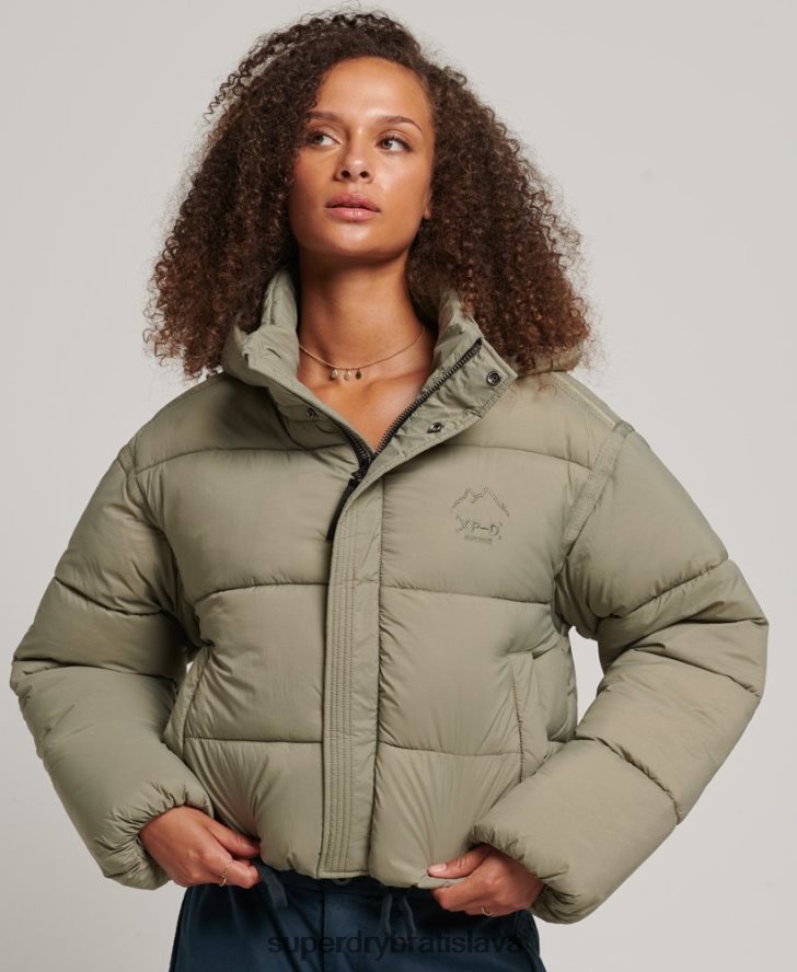 Superdry ženy skrátená kuklová bunda 6B4ZTR3577 oblečenie kaki