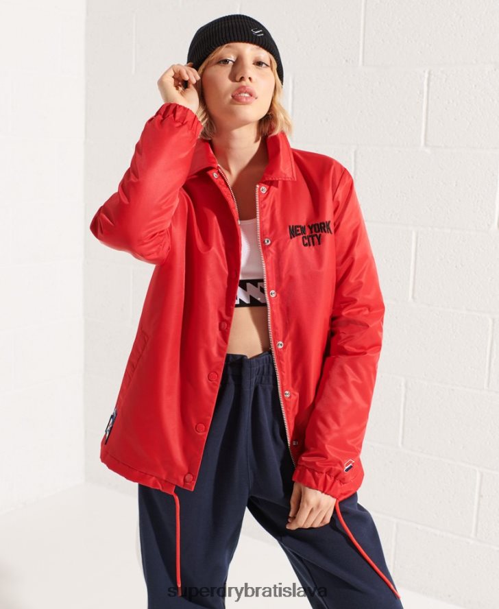 Superdry ženy snap tréner bunda 6B4ZTR5733 oblečenie červená