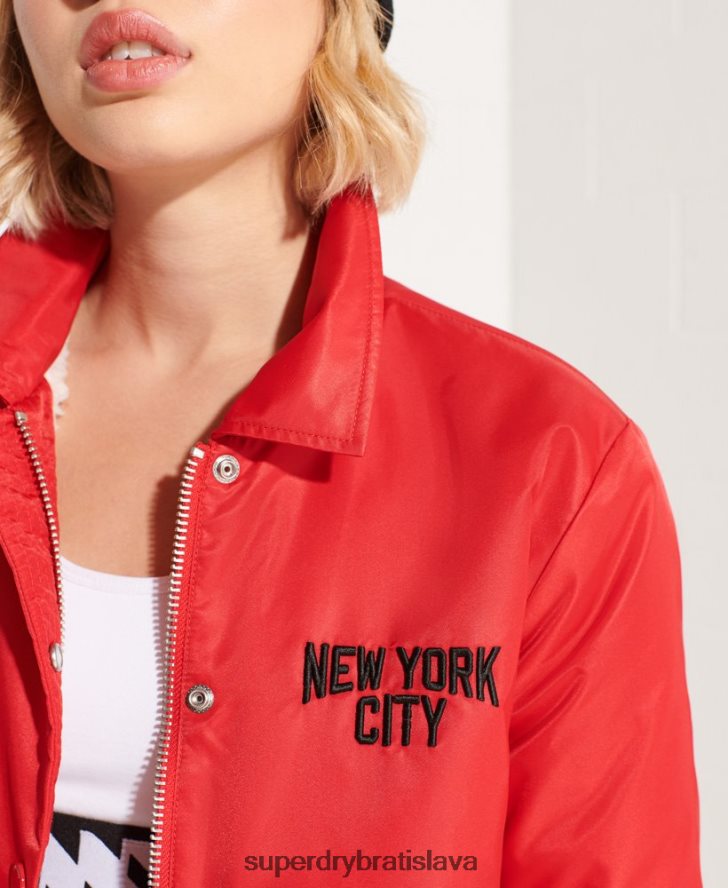 Superdry ženy snap tréner bunda 6B4ZTR5733 oblečenie červená