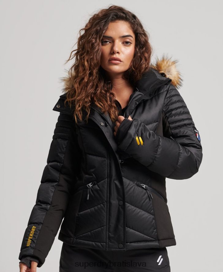 Superdry ženy snehová luxusná bunda 6B4ZTR3568 oblečenie čierna