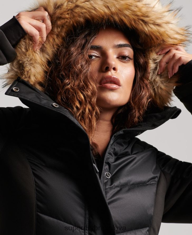Superdry ženy snehová luxusná bunda 6B4ZTR3568 oblečenie čierna