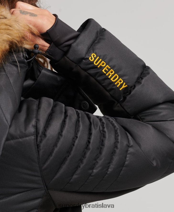 Superdry ženy snehová luxusná bunda 6B4ZTR3568 oblečenie čierna