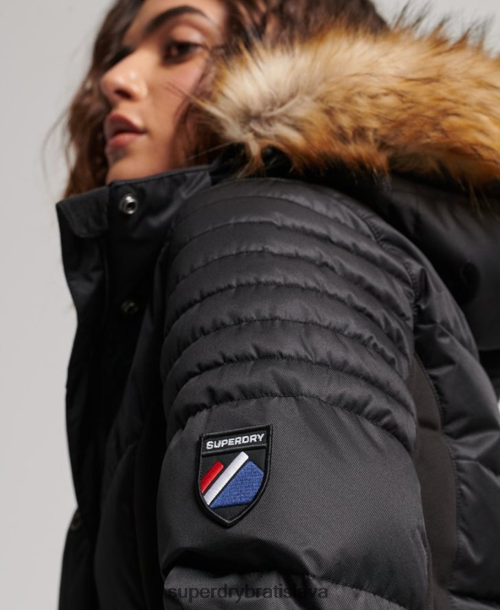 Superdry ženy snehová luxusná bunda 6B4ZTR3568 oblečenie čierna