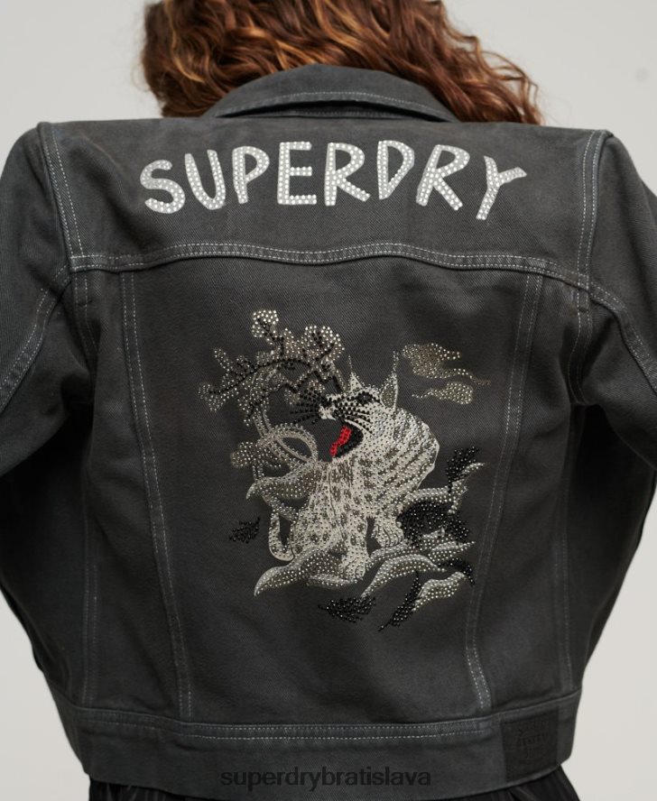 Superdry ženy st tropez workwear crop jacket 6B4ZTR2004 oblečenie tmavošedý