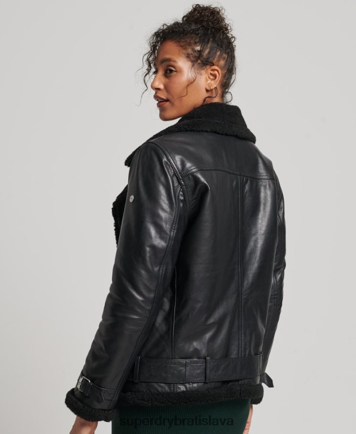 Superdry ženy studios kožená letecká bunda 6B4ZTR3569 oblečenie čierna
