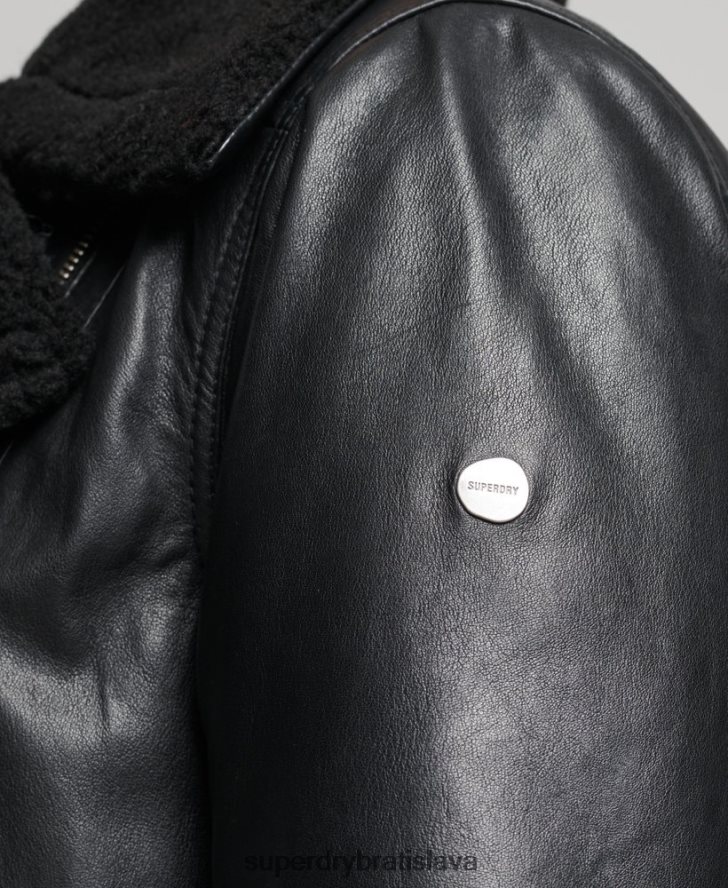 Superdry ženy studios kožená letecká bunda 6B4ZTR3569 oblečenie čierna