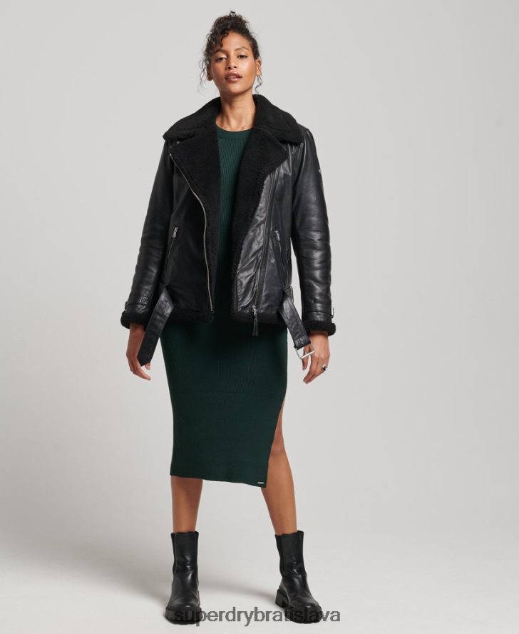 Superdry ženy studios kožená letecká bunda 6B4ZTR3569 oblečenie čierna