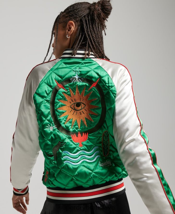 Superdry ženy suika bomber bunda 6B4ZTR3543 oblečenie zelená