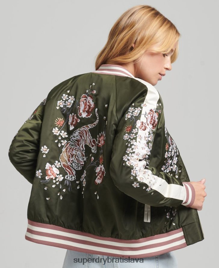 Superdry ženy sukajan vyšívaný bomber 6B4ZTR5660 oblečenie zelená