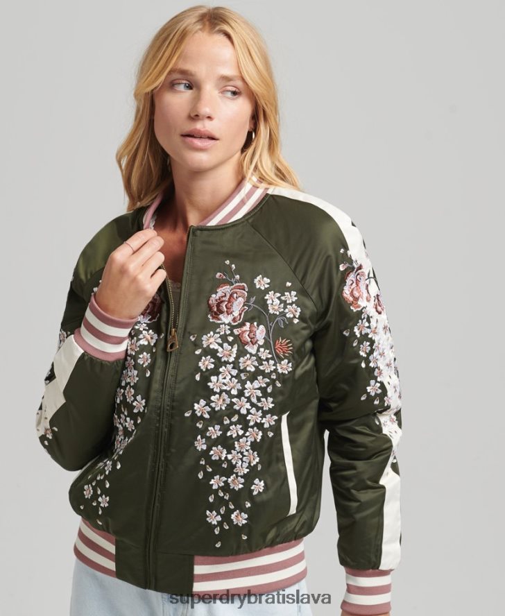 Superdry ženy sukajan vyšívaný bomber 6B4ZTR5660 oblečenie zelená