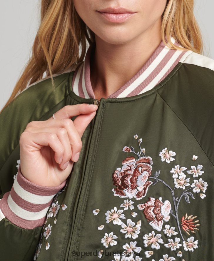 Superdry ženy sukajan vyšívaný bomber 6B4ZTR5660 oblečenie zelená
