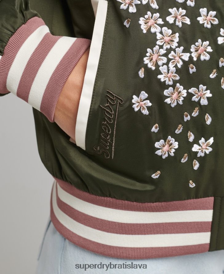 Superdry ženy sukajan vyšívaný bomber 6B4ZTR5660 oblečenie zelená
