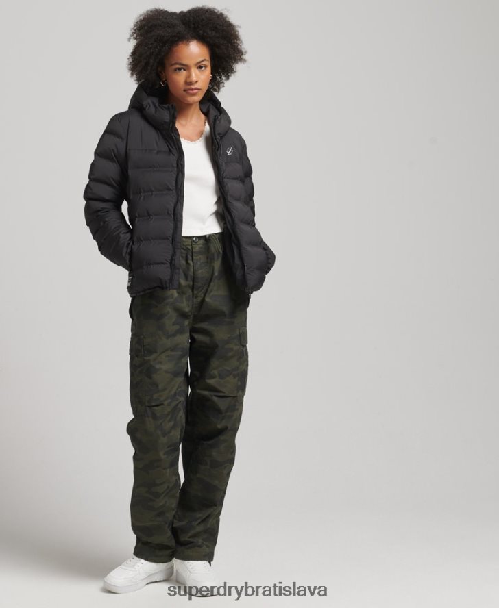 Superdry ženy tepelne utesnená polstrovaná bunda 6B4ZTR3726 oblečenie čierna
