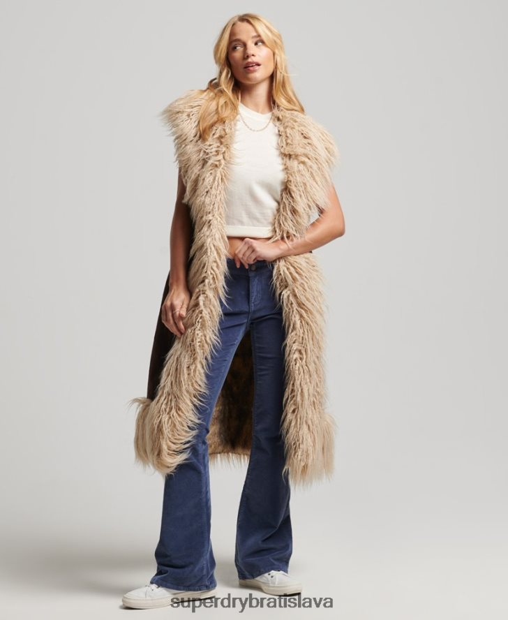 Superdry ženy umelá kožušina afganská dlhá vesta 6B4ZTR3561 oblečenie hnedá