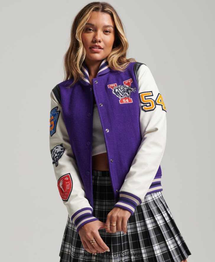 Superdry ženy univerzitná vlnená pu bomber bunda 6B4ZTR5421 oblečenie Fialová