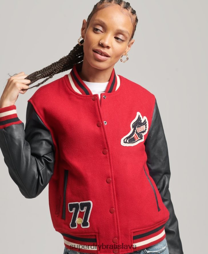 Superdry ženy univerzitná záplatovaná bunda typu bomber 6B4ZTR5471 oblečenie červená
