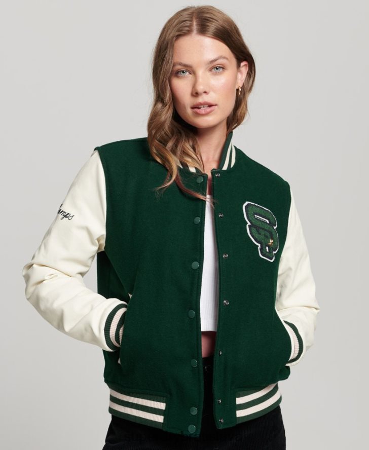 Superdry ženy univerzitná záplatovaná bunda typu bomber 6B4ZTR5593 oblečenie zelená