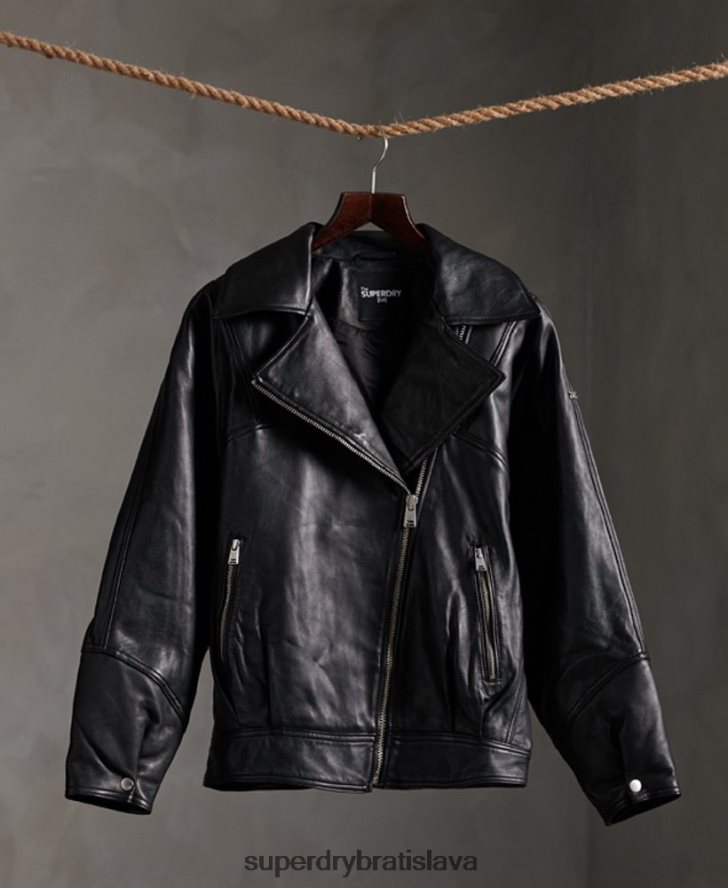 Superdry ženy upraviť hybridná kožená motorkárska bunda 6B4ZTR5623 oblečenie čierna