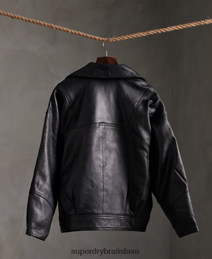 Superdry ženy upraviť hybridná kožená motorkárska bunda 6B4ZTR5623 oblečenie čierna